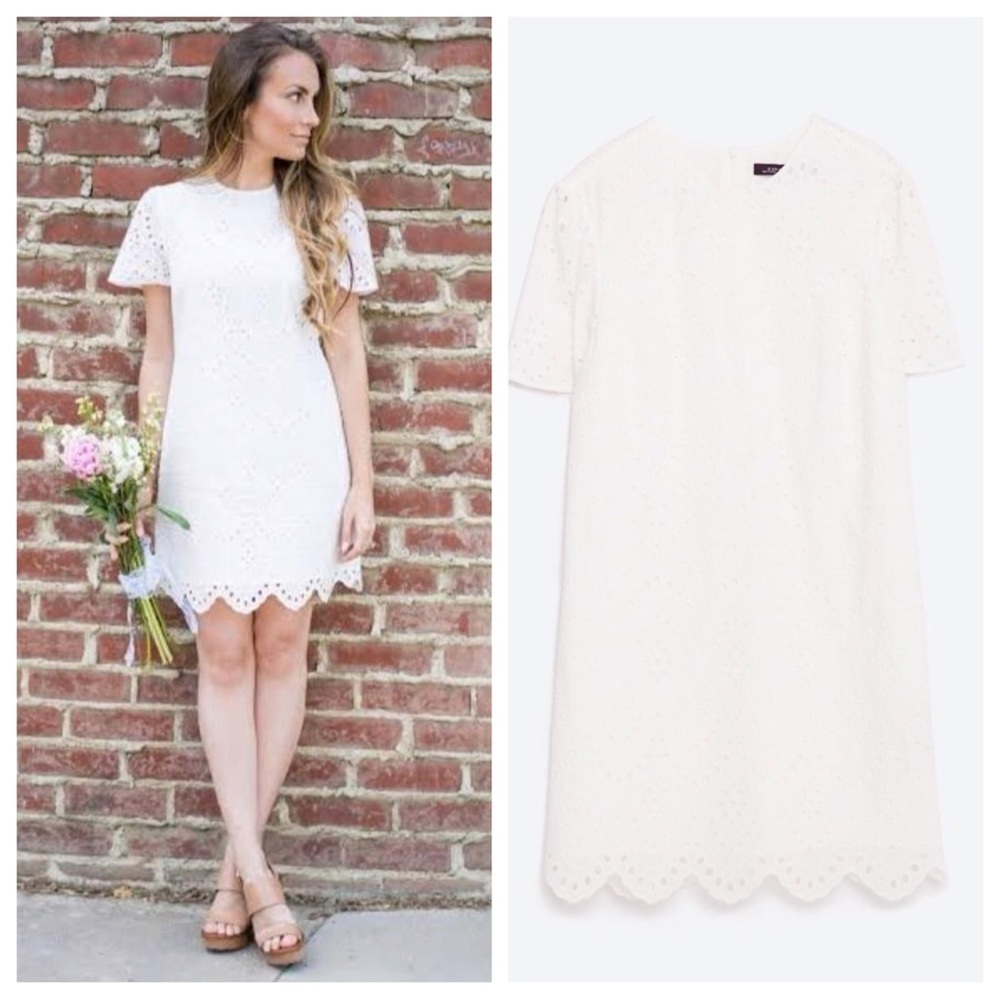 Zara white eyelet shift scalloped dress Small - Picture 2 of 15